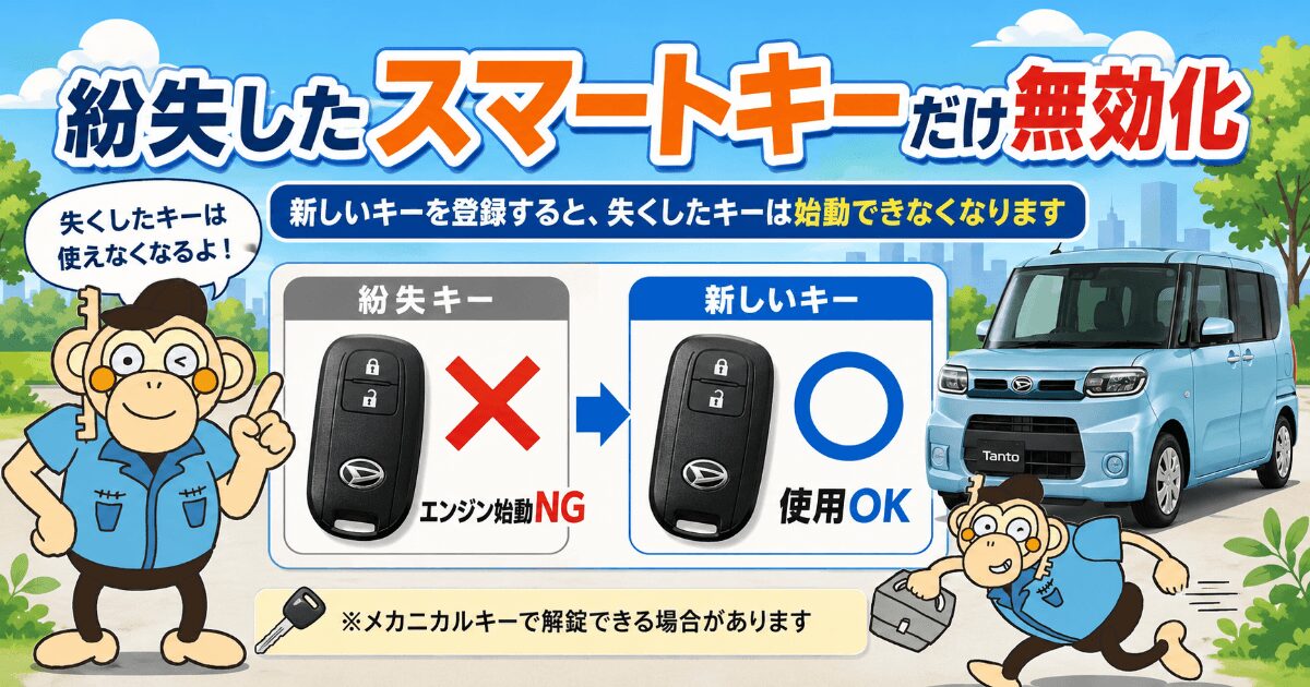 紛失したスマートキーだけ使えなくなる 紛失したスマートキーだけ使えなくなる