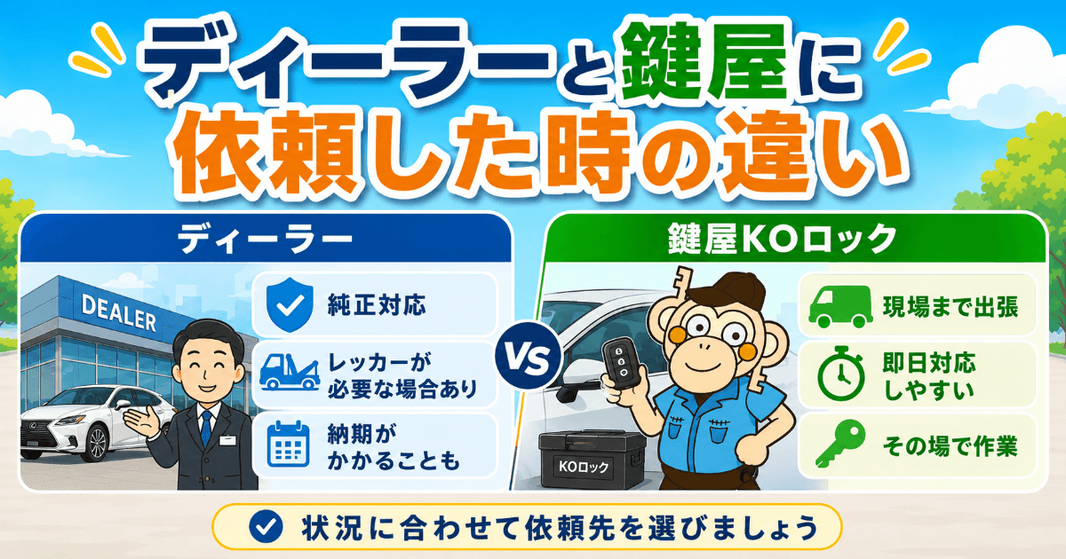 レクサスの鍵紛失で鍵屋とディーラーに依頼した時の違い レクサスの鍵紛失で鍵屋とディーラーに依頼した時の違い
