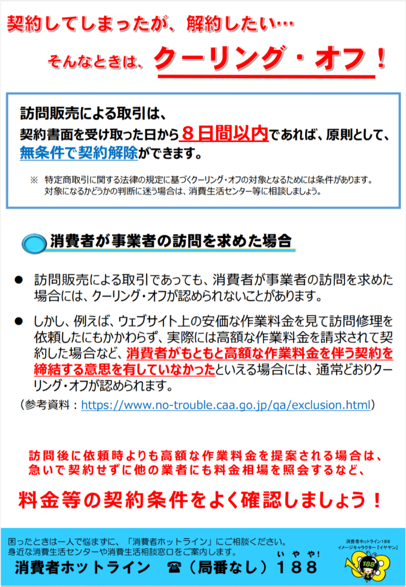 消費者庁のクーリングオフに関するページ