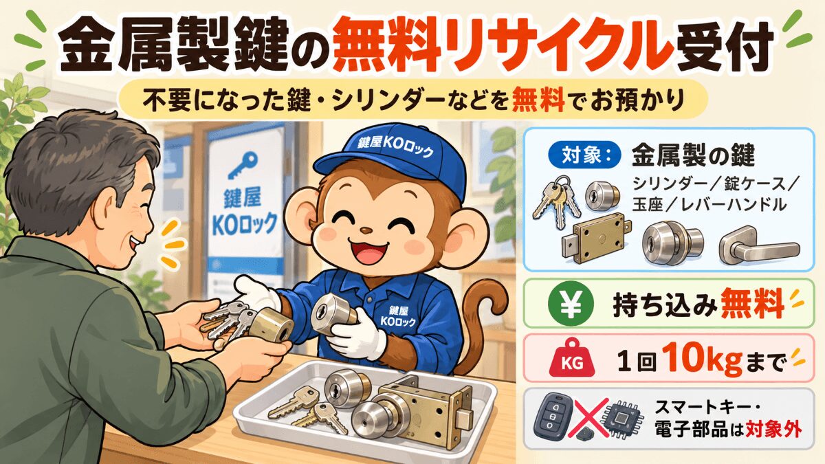 鍵屋ＫＯロック拠点で金属製鍵の無料リサイクル受付